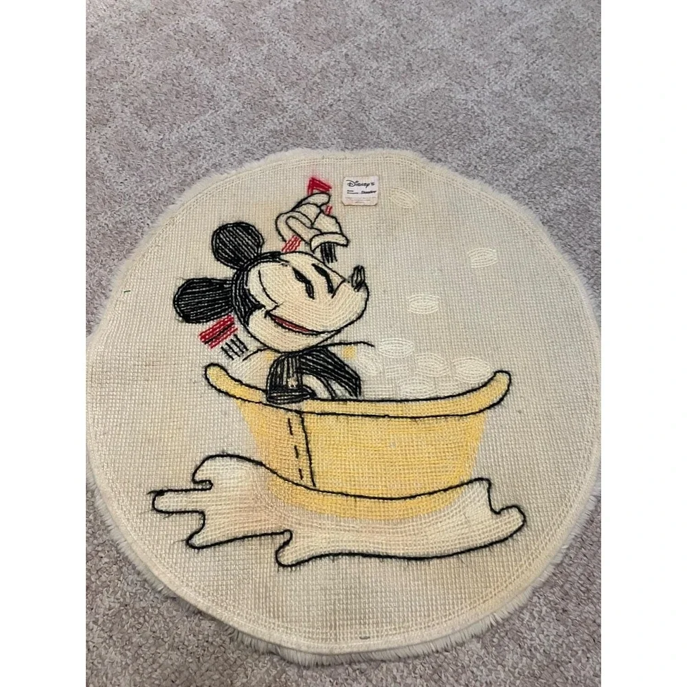 Vintage Disney Mickey Mouse Bath Rug Dundee Round Yellow Bathtub Bubbles 27in